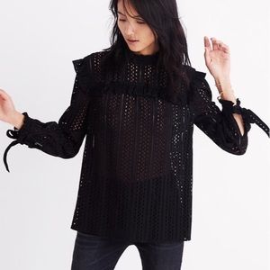 Madewell Eyelet Mock Neck Ruffle Top sz. Small